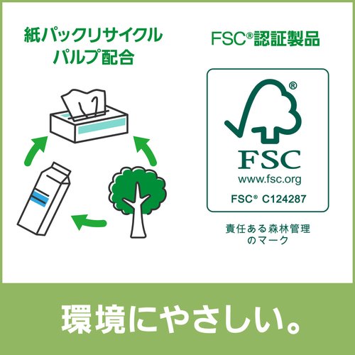 ペーパータオル クレシアEFハンドタオル ソフトタイプ200 日本製紙クレシア パッケージの横から撮影された、横に並んだタオルが見える状態