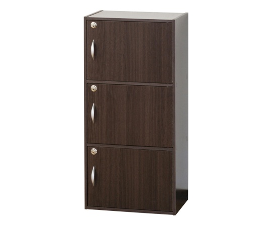 鍵付き3段ボックス ブラウン画像