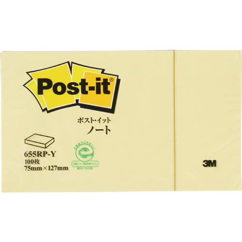 ポストイット　再生紙ノート７５×１２７イエロー１冊画像