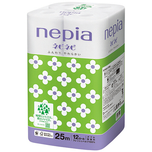 ﾈﾋﾟﾈﾋﾟ ﾄｲﾚｯﾄﾛｰﾙ ﾀﾞﾌﾞﾙ 25m 無香料 1ｾｯﾄ(72ﾛｰﾙ:12ﾛｰﾙ×6ﾊﾟｯｸ)画像