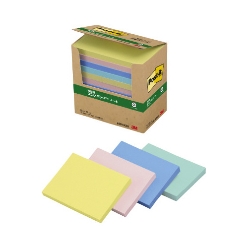ポストイット　再生紙ノート７５×１２７　混色２４冊画像