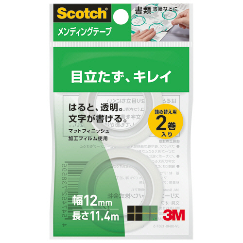 ｽｺｯﾁ ﾒﾝﾃﾞｨﾝｸﾞﾃｰﾌﾟ 詰替 12mm×11.4m 1ﾊﾟｯｸ(2巻)