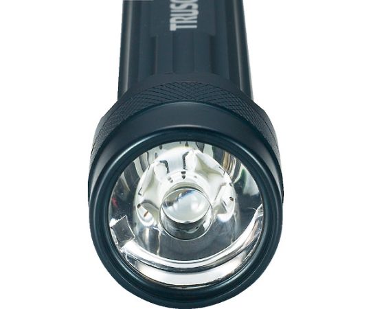 アルミLEDライト（0.5W　LED1球） 製品が横向きに置かれ、光を放つレンズ部が鮮やかに見えている様子。