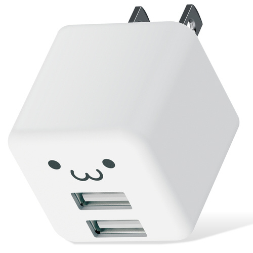ＡＣ充電器　ＵＳＢ２ポート　キューブ型　ホワイト顔