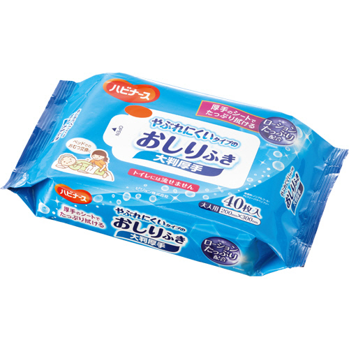 ﾊﾋﾞﾅｰｽやぶれにくいﾀｲﾌﾟのおしりふき大判厚手 1ｾｯﾄ(960枚:40枚×24ﾊﾟｯｸ)画像