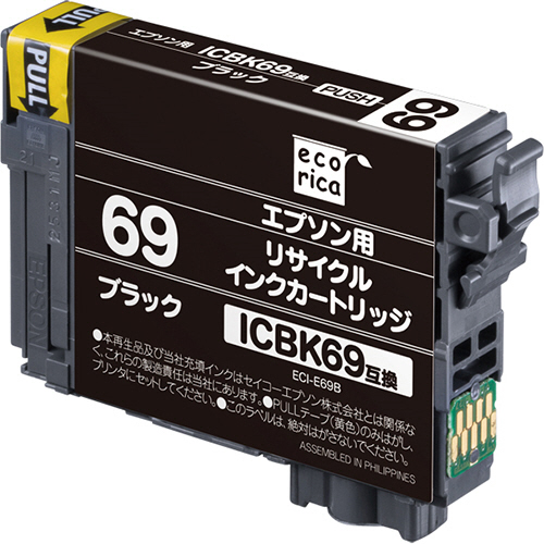 ﾘｻｲｸﾙｲﾝｸｶｰﾄﾘｯｼﾞ ﾌﾞﾗｯｸ(顔料) [ｴﾌﾟｿﾝ:ICBK69互換] ECI-E69B 1個画像