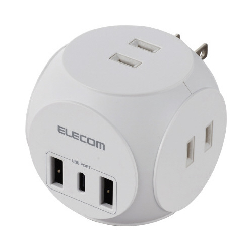 ＵＳＢタップ　球体　Ｃ×１＋Ａ×２　ＡＣ×３　白画像