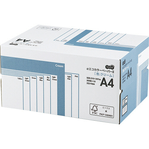 αｴｺｶﾗｰﾍﾟｰﾊﾟｰII A4 ｸﾘｰﾑ 業務用ﾊﾟｯｸ 1箱(5000枚:500枚×10冊)画像