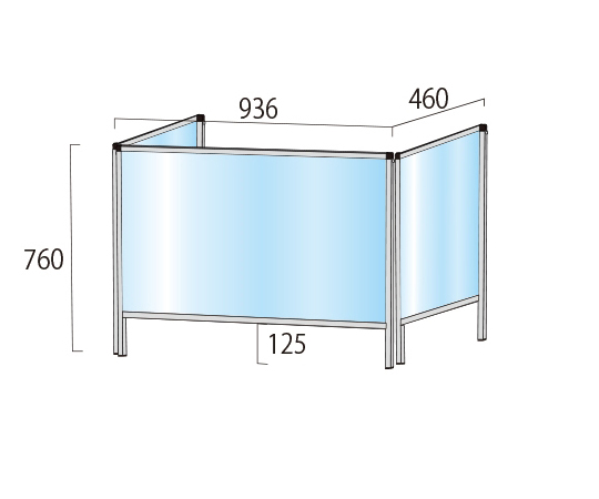 ブラックパーテーションスタンド　三面　600×900mm　（塩ビ仕様） 横向きに配置された三面のパーテーションスタンド、シンプルなデザインの塩ビ仕様