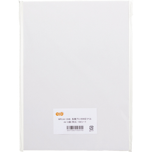 各種ﾌﾟﾘﾝﾀ対応ﾗﾍﾞﾙ A4 12面標準 83.8×42.3mm 四辺余白 角丸 1冊(100ｼｰﾄ)画像