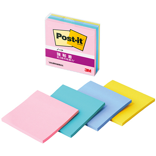 ﾎﾟｽﾄ･ｲｯﾄ 強粘着ﾉｰﾄ ﾏﾙﾁｶﾗｰ3 75×75mm 4色 1ｾｯﾄ(40冊:4冊×10ﾊﾟｯｸ)画像