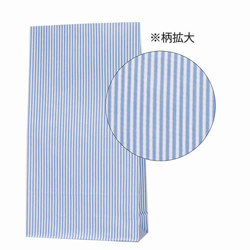 角底袋（モノストライプ・青・幅260×マチ80×高470mm) 正面を向いて自立した青の縦ストライプ柄の袋が1枚置かれた様子
