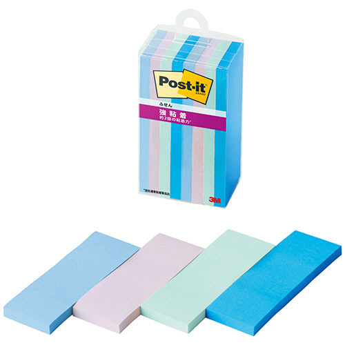 ﾎﾟｽﾄ･ｲｯﾄ 強粘着ふせん ﾏﾙﾁｶﾗｰ2 75×25mm 4色 1ｾｯﾄ(80冊:8冊×10ﾊﾟｯｸ)画像