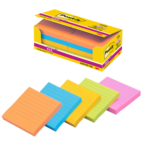 ﾎﾟｽﾄ･ｲｯﾄ ｴｺﾉﾊﾟｯｸ 強粘着ﾉｰﾄ 罫線入り 75×75mm ﾈｵﾝｶﾗｰ5色 1ﾊﾟｯｸ(10冊)画像