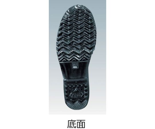 胴付水中長靴　ND010　25.5CM 左右対称のデザインで、光沢のある素材が特徴的な長靴の正面が見える状態