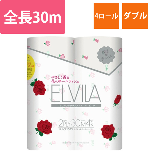 トイレットペーパー　エルビラ「バラ」　ダブル　30m　1パック(4ロール)画像