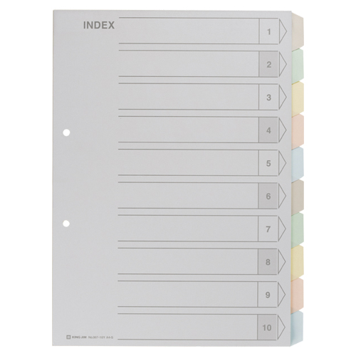 ｶﾗｰｲﾝﾃﾞｯｸｽ A4ﾀﾃ 2穴 5色10山+扉紙 1組画像