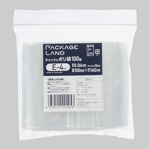 ﾁｬｯｸ付ﾎﾟﾘ袋 ﾖｺ100×ﾀﾃ140×厚み0.04mm 1ﾊﾟｯｸ(100枚)画像