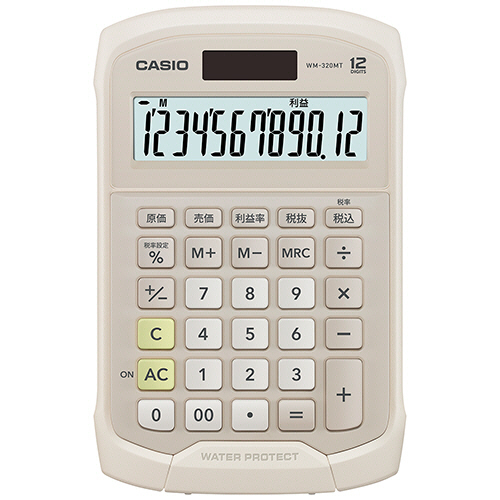 防水･防塵電卓 12桁 ﾐﾆｼﾞｬｽﾄﾀｲﾌﾟ ﾍﾞｰｼﾞｭ 1台