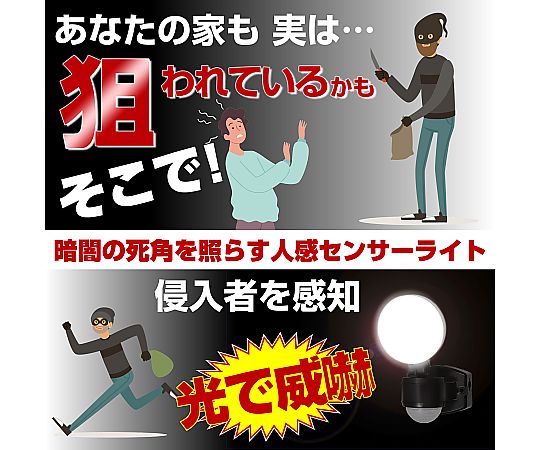 AC100V/4W LEDセンサーライト センサー部分が強調された横向きの製品全体