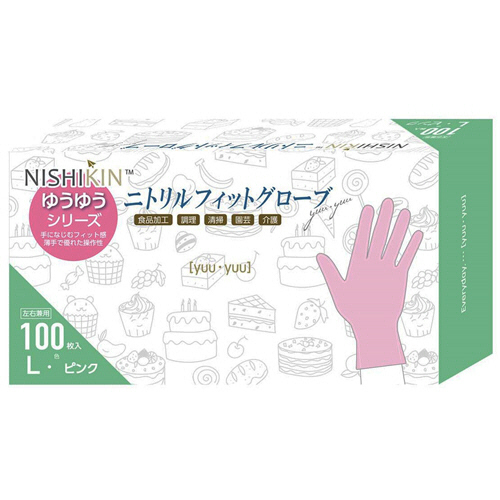 ゆうゆうｸﾞﾛｰﾌﾞ ﾆﾄﾘﾙﾌｨｯﾄｸﾞﾛｰﾌﾞ ﾊﾟｳﾀﾞｰﾌﾘｰ ﾋﾟﾝｸ L 1箱(100枚)画像