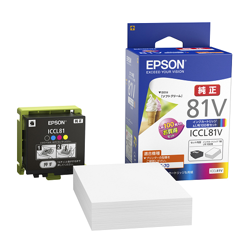 ｲﾝｸｶｰﾄﾘｯｼﾞ+写真用紙L判〈薄手光沢〉 4色一体ﾀｲﾌﾟ ICCL81V 1個画像