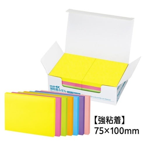 強粘着ふせん　Ｋ２　７５×１００　ネオン混色１０冊画像