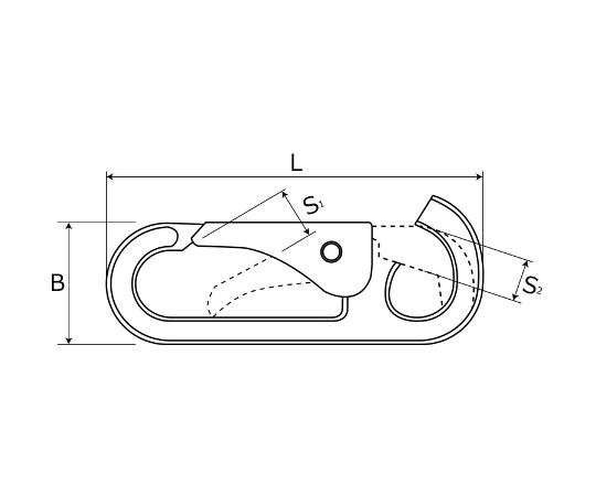 オープンチェーンフック　78mm 金属製で光沢のあるフックが真上から確認できる状態