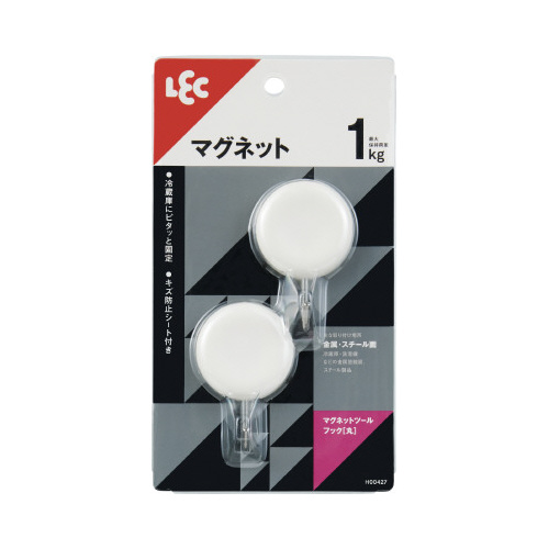 マグネットツールフック（丸）ホワイト　２個入画像