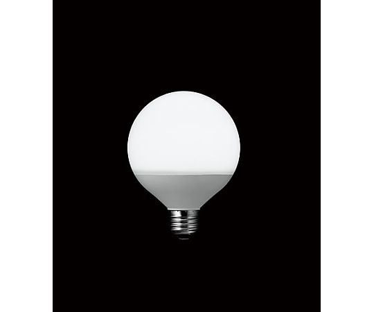 LED電球 ボール形 60W形 昼白色 丸形の電球が透明なガラスケースに収められ、明るい昼白色の光を放つ様子。