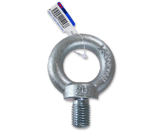 アイボルト　20mm 光沢のある金属製の部品が一つ置かれた様子