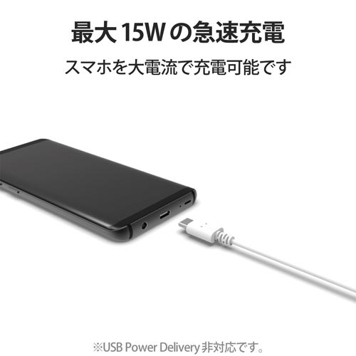 USB-Cケーブル スリム 1.5m ホワイト ケーブル全体が見え、コネクタ部分がクローズアップされた様子