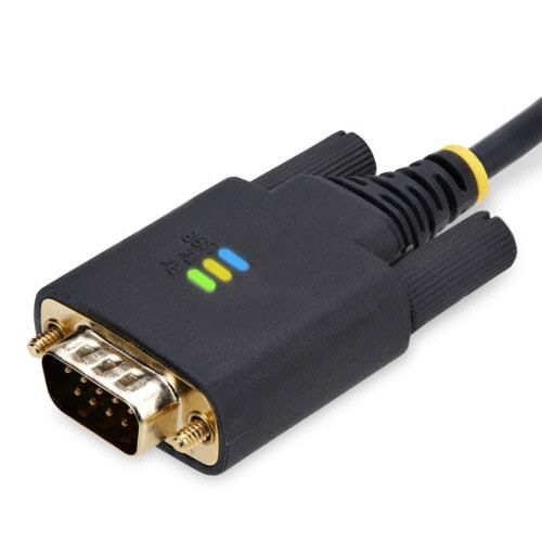 USB-RS232Cシリアル変換ケーブル　ストレート　1m　ブラック　1本 ケーブルの端部がストレートに分岐し、シンプルなブラックの外観が際立つ状況