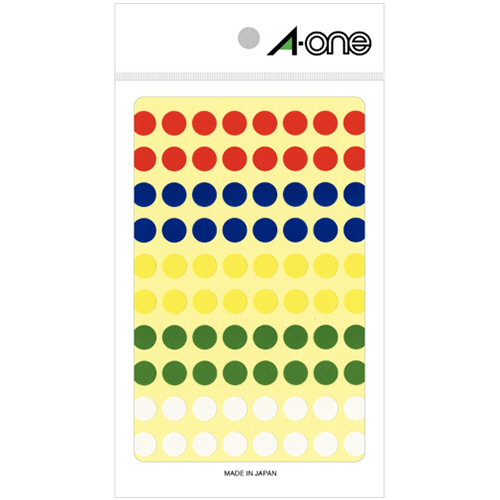 ｶﾗｰﾗﾍﾞﾙ 丸型 直径9mm ｱｿｰﾄﾀｲﾌﾟ 5色 1ﾊﾟｯｸ(880片:80片×11ｼｰﾄ)画像