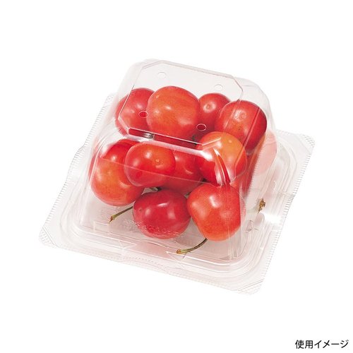 フルーツ容器 エコ VF-APダイス105角D 本体.4H エフピコチューパ 透明な容器にフルーツが美しく盛り付けられている様子