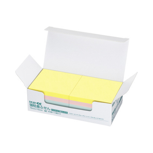 強粘着ふせん　Ｋ２　７５×７５　パステル混色１０冊画像