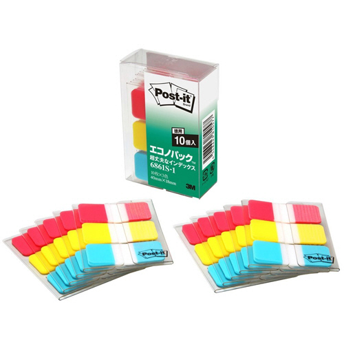 ﾎﾟｽﾄ･ｲｯﾄ 超丈夫なｲﾝﾃﾞｯｸｽ ｴｺﾉﾊﾟｯｸ 40×18mm ﾚｯﾄﾞ/ｲｴﾛｰ/ﾌﾞﾙｰ 1ﾊﾟｯｸ(30冊)画像