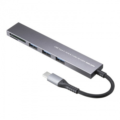 USB　5Gbps　3ポート　スリム　ハブ(カードリーダー付き・Type-C接続)　1個