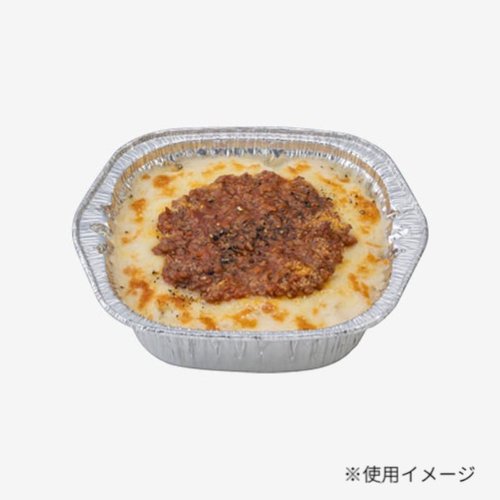 スープ容器 ホイルコンテナー19NIH 19cm角鍋 東洋アルミエコープロダクツ [ケース販売] 透明なホイル容器が横から見える状態、複数個が整然と並んでいる。