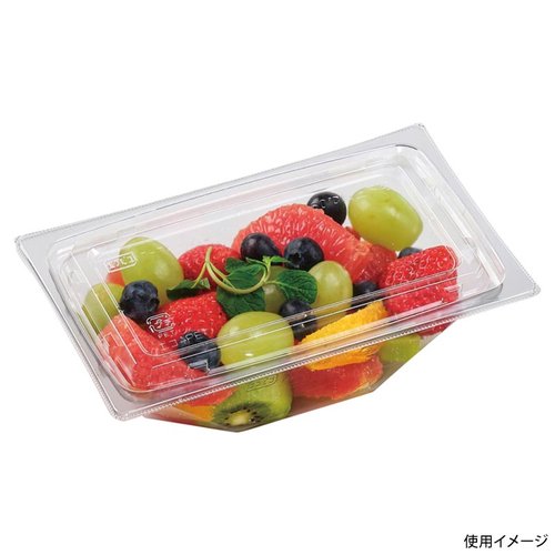 サラダ容器 APアングル 18-11(54) 本体 エコ エフピコ 白いサラダ容器が横から見える状態で、透明な蓋が付いている。