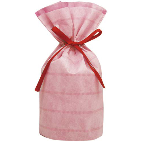 不織布巾着袋（底マチ付）ボーダーピンクＳ　１０枚画像