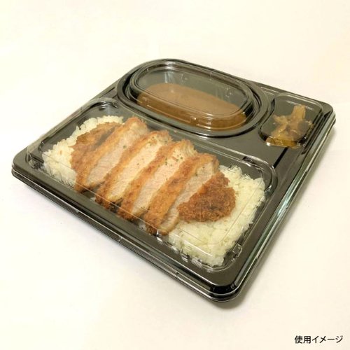 弁当容器 CBFNランチ13 黒本体(R) シーピー化成 黒い弁当容器が斜め上から見下ろされている状態