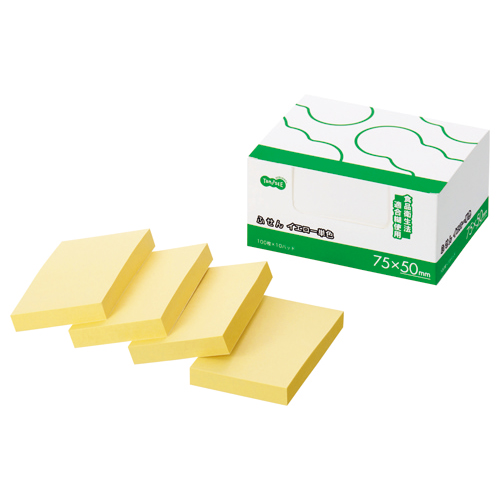 ふせん ﾉｰﾄ長方形 75×50mm ｲｴﾛｰ 1ﾊﾟｯｸ(10冊)画像
