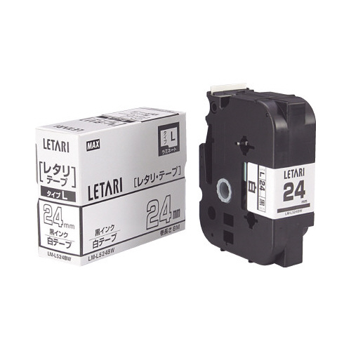 ビーポップミニ　２４ｍｍ幅テープ　白地黒文字