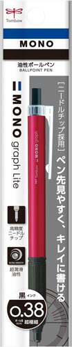 油性ボールペンモノグラフライト038ピンク軸 細身のピンク軸が目を引く製品の正面部分