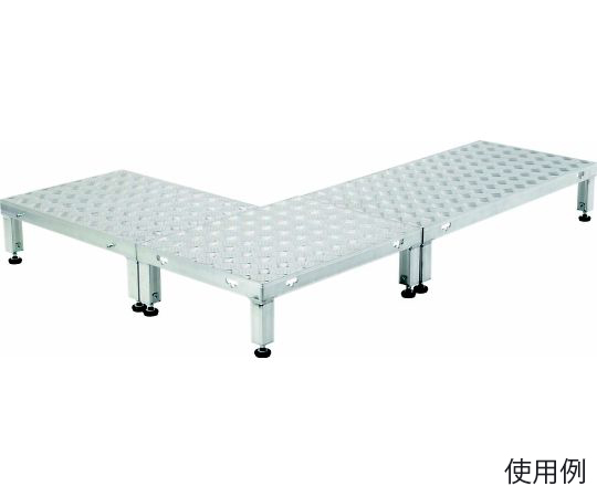 600x450mm/0.28m 低床作業台(伸縮/連結式) 黒いテーブルの上に置かれた、伸縮可能な作業台の側面が見える状態