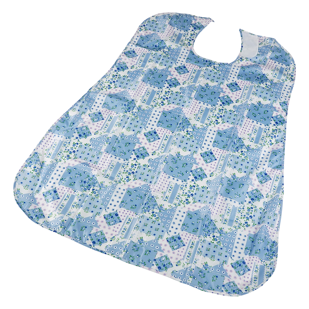 さわやか食事用エプロン パッチワーク ブルー画像