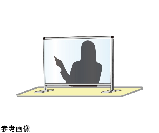 ブラックパーテーションスタンド　450×1100mm　ロウ 黒いパーテーションスタンドが立っている様子、上部がカーブしたデザインが確認できる。