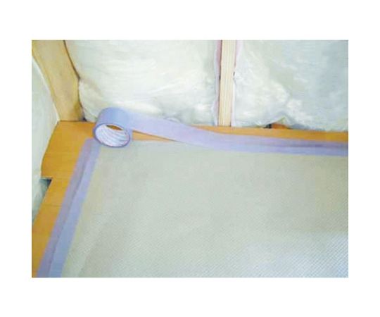 内装養生テープゆかり 50mm×25m テープのロールが直立した状態で、巻尺のような形状が見える。