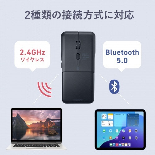 静音ワイヤレス　IR　LEDコンボマウス(5ボタン・薄型)　ブラック　1個 表面にボタンが配置された薄型デザイン